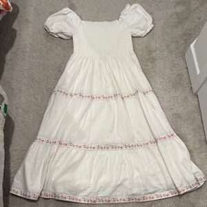 Rachel Zoe cotton smocked floral trim puff sleeve midi dress